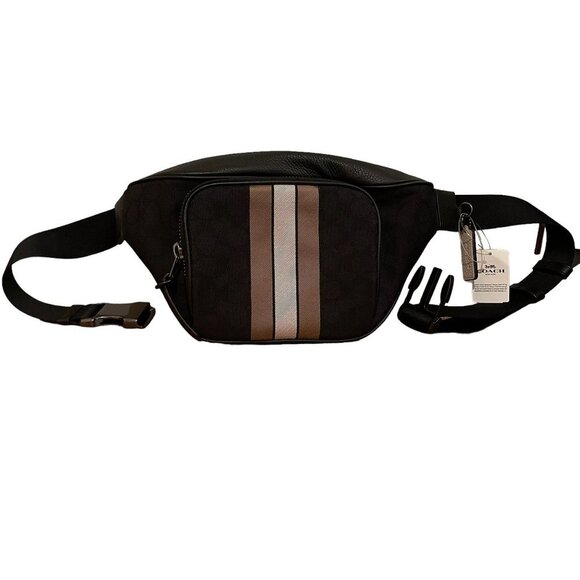 Coach C5386 Thompson Belt Bag In Signature Jacquard With Varsity Stripe, NWT